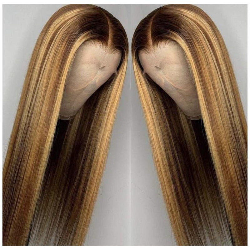 13x4 Straight Highlight 27 Colored Streaks Lace Front Wigs 9A Pre-plucked The Amazing Liti Collecton